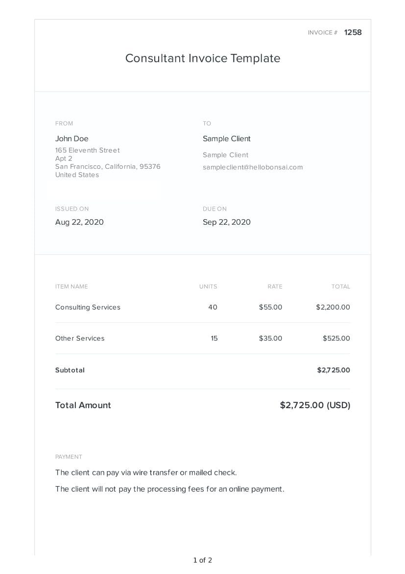 consulting invoice template consultant invoice template